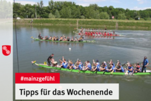 Viele Menschen auf eine Ruderboot auf dem Fluß © Landeshauptstadt Mainz