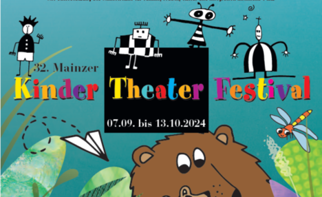 Kindertheaterfestival - ein Bär auf dem lustige Figuren sitzen