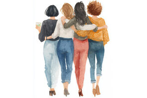 Ein Aquarell mit 4 Frauen die umarmt von der Rückseite zu sehen sind. &copy; Pixabay/Tyli Jura